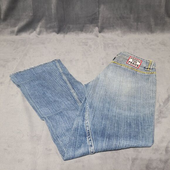 People For Peace Jeans Womens Size 26 Yellow Stitch Flared Bottom Jeans - Picture 1 of 5